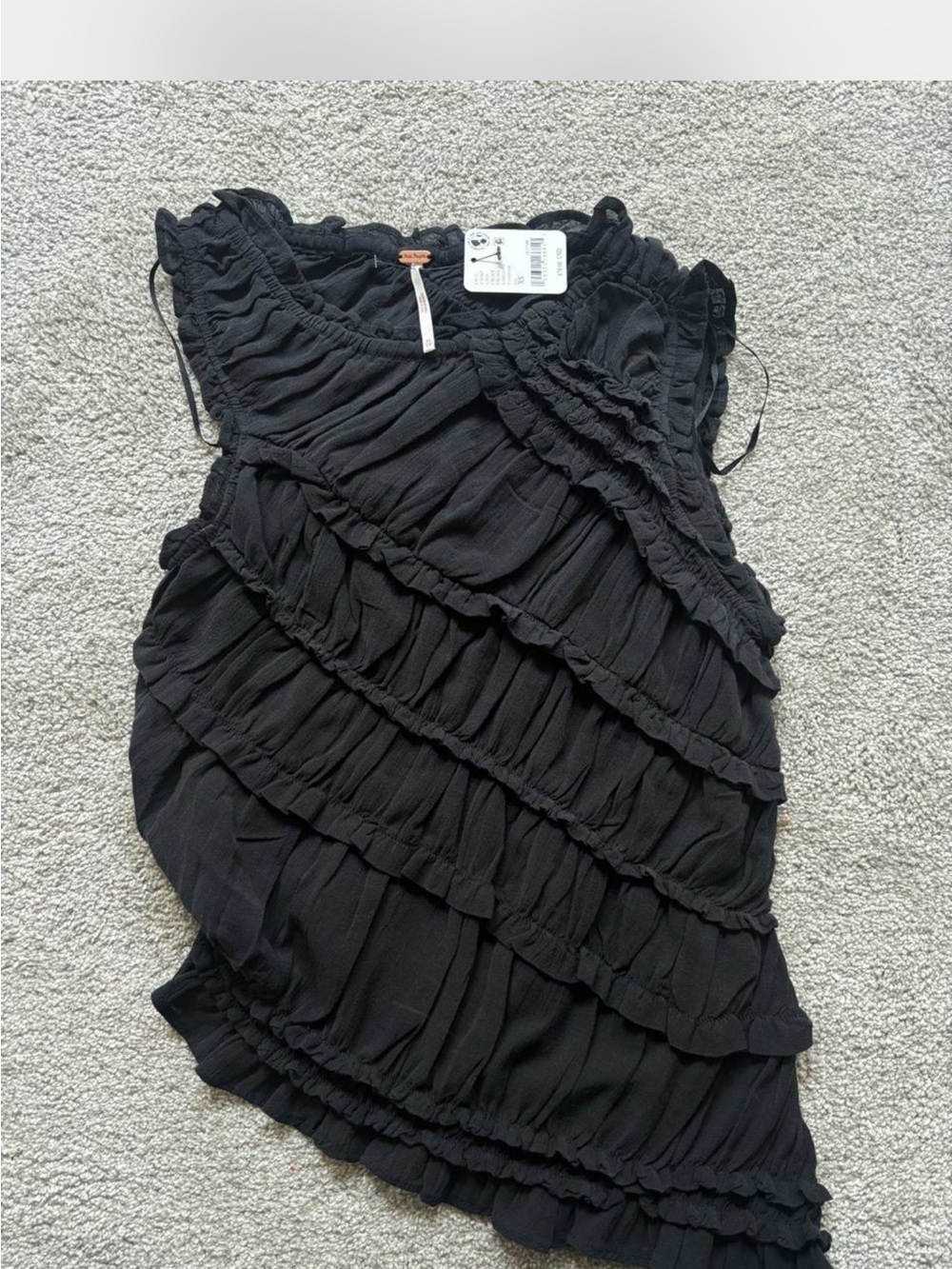 Free People Black Ruffled Asymmetrical Top